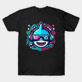 neon cyberpunk shark graphic T-Shirt